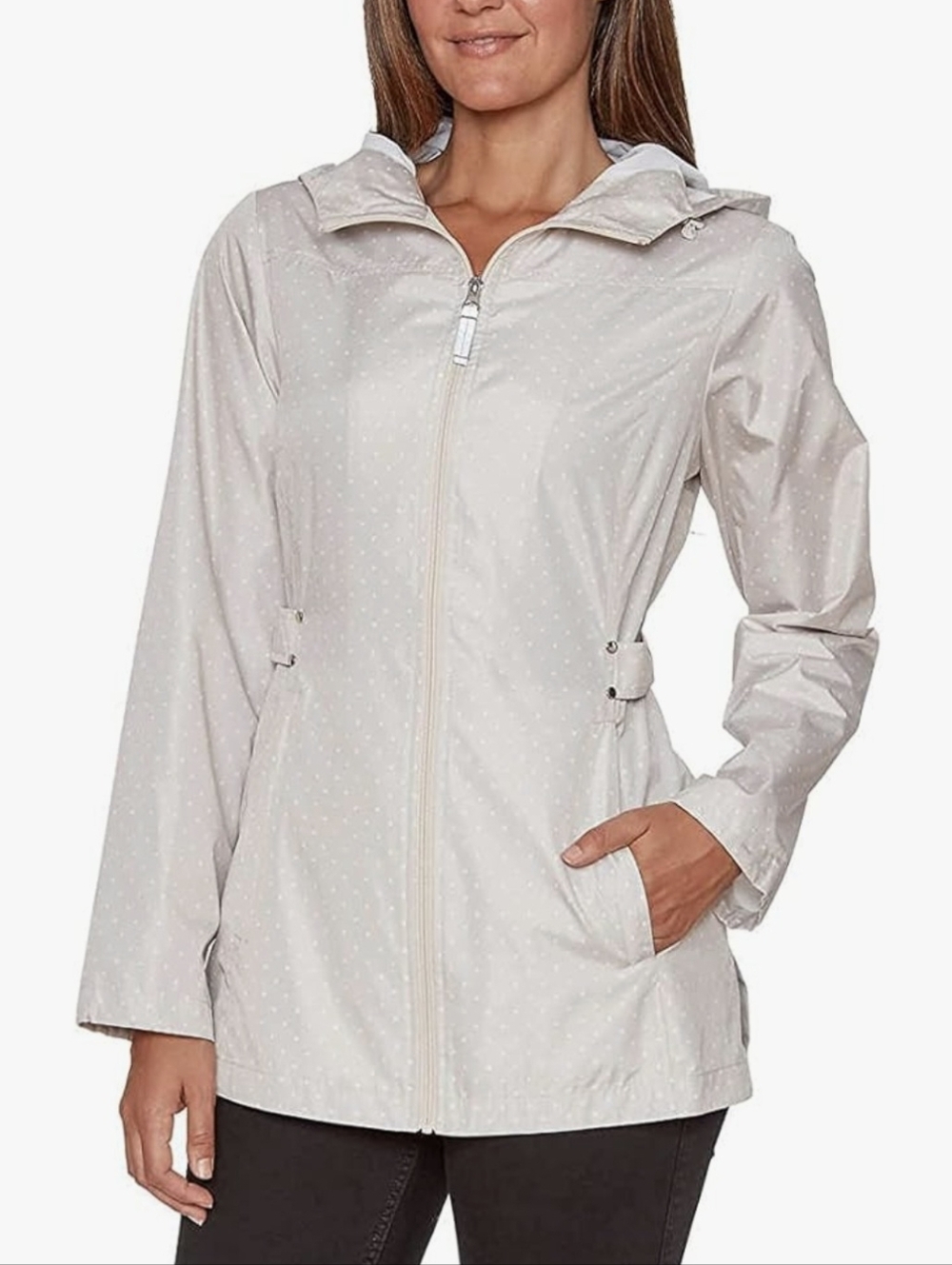 Lovely Springtime JONES NEW YORK "Parka in a Pocket" Beige Dot Rain Windbreaker